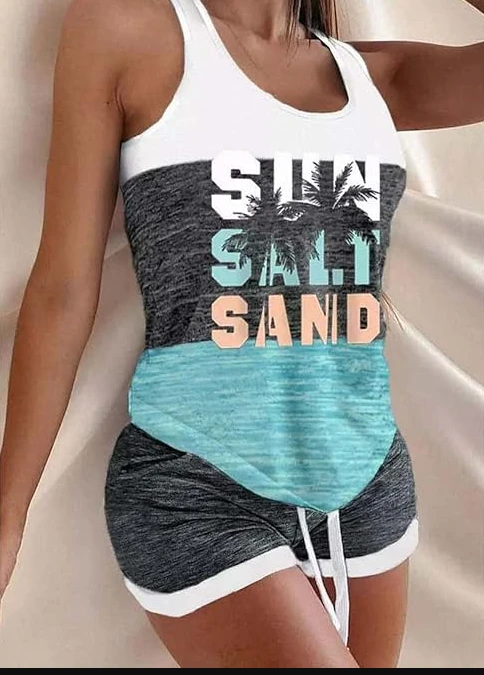 Set Top sin mangas y short algodón verano Summer été L 40